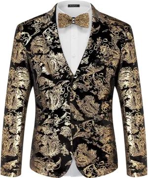 WULFUL Mens Blazer Floral Suit Jacket Slim Fit Stylish Blazer for Men Dinner Party Prom Wedding Tuxedo Jacket