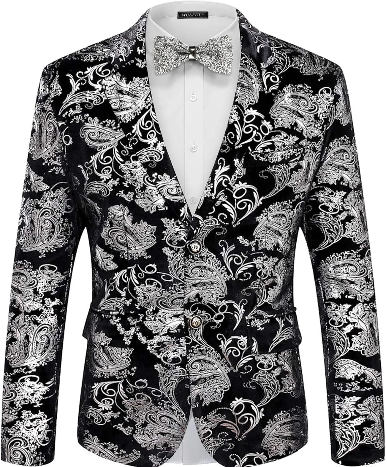 WULFUL Mens Blazer Floral Suit Jacket Slim Fit Stylish Blazer for Men Dinner Party Prom Wedding Tuxedo Jacket