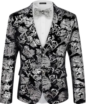 WULFUL Mens Blazer Floral Suit Jacket Slim Fit Stylish Blazer for Men Dinner Party Prom Wedding Tuxedo Jacket