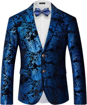 WULFUL Mens Blazer Floral Suit Jacket Slim Fit Stylish Blazer for Men Dinner Party Prom Wedding Tuxedo Jacket