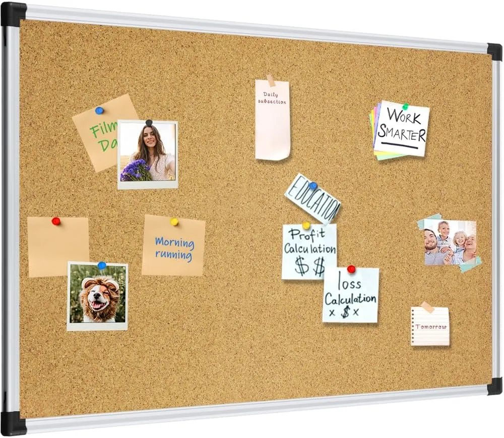 XBoard Cork Bulletin Board 48x36 inch with Aluminum Frame, Pinboard for Vision & Memo Displays (Pack of 2)