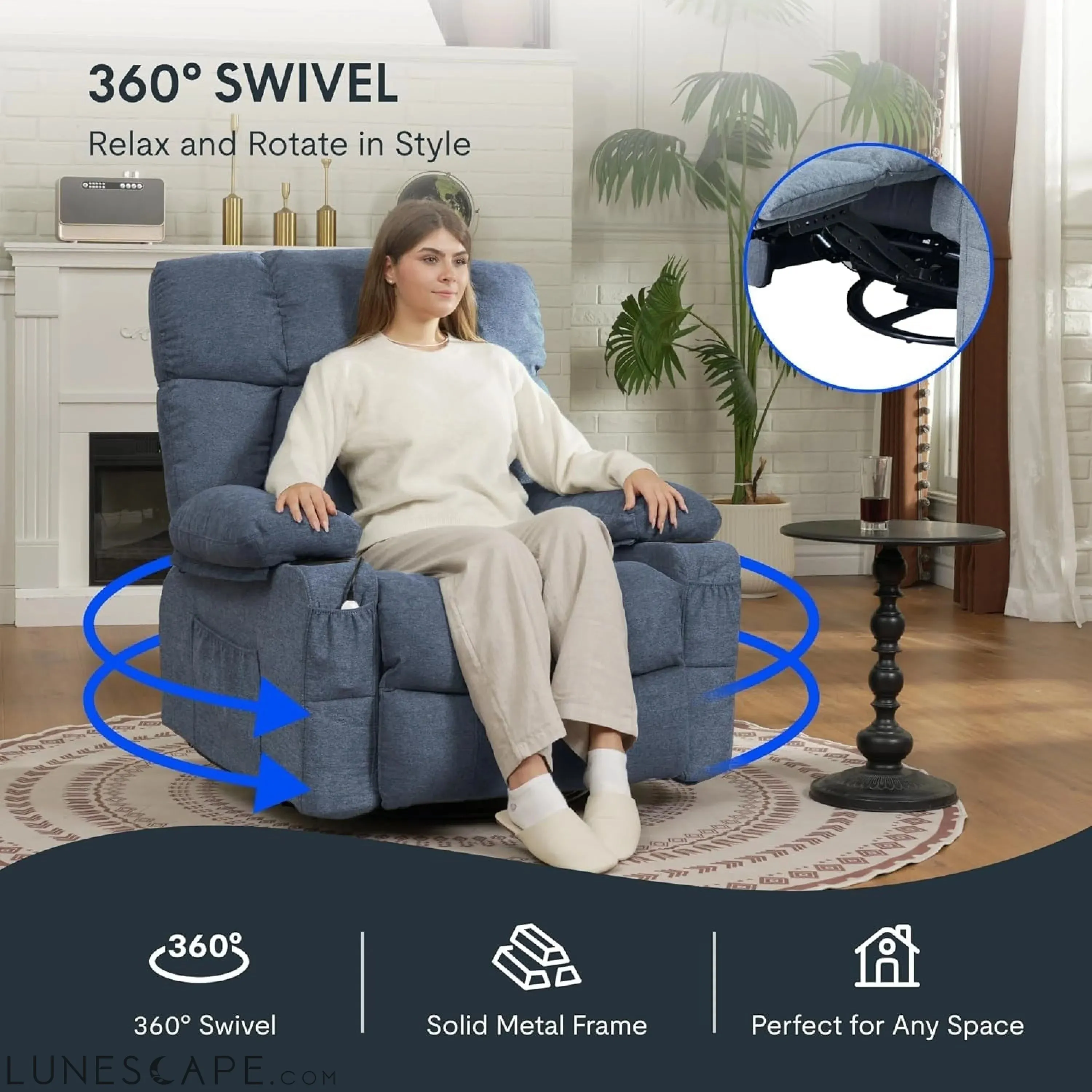 XRC3 Rocker Recliner Chair for Adults W/Massage & Heat, 360° Swivel