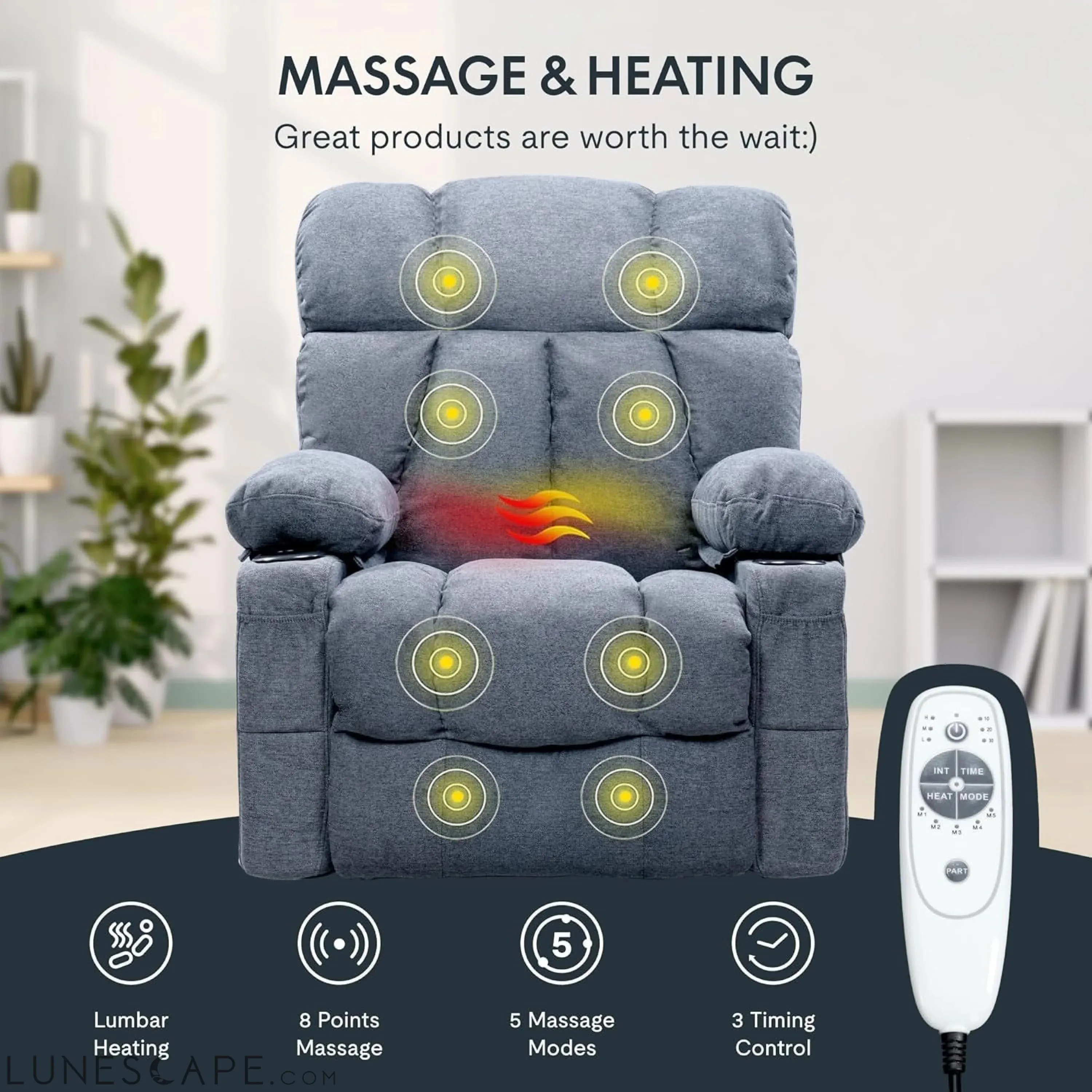 XRC3 Rocker Recliner Chair for Adults W/Massage & Heat, 360° Swivel