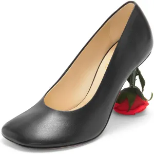 XYD Women's Romantic Rose Heel (100mm) Square Round Toe Slip On Pumps Bridal Formal Event Evening Dress Shoes