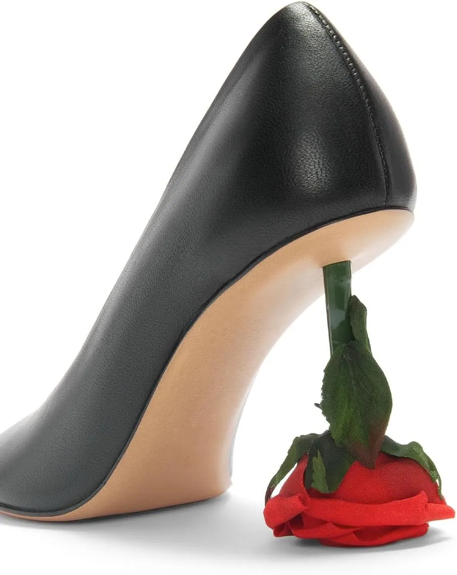 XYD Women's Romantic Rose Heel (100mm) Square Round Toe Slip On Pumps Bridal Formal Event Evening Dress Shoes