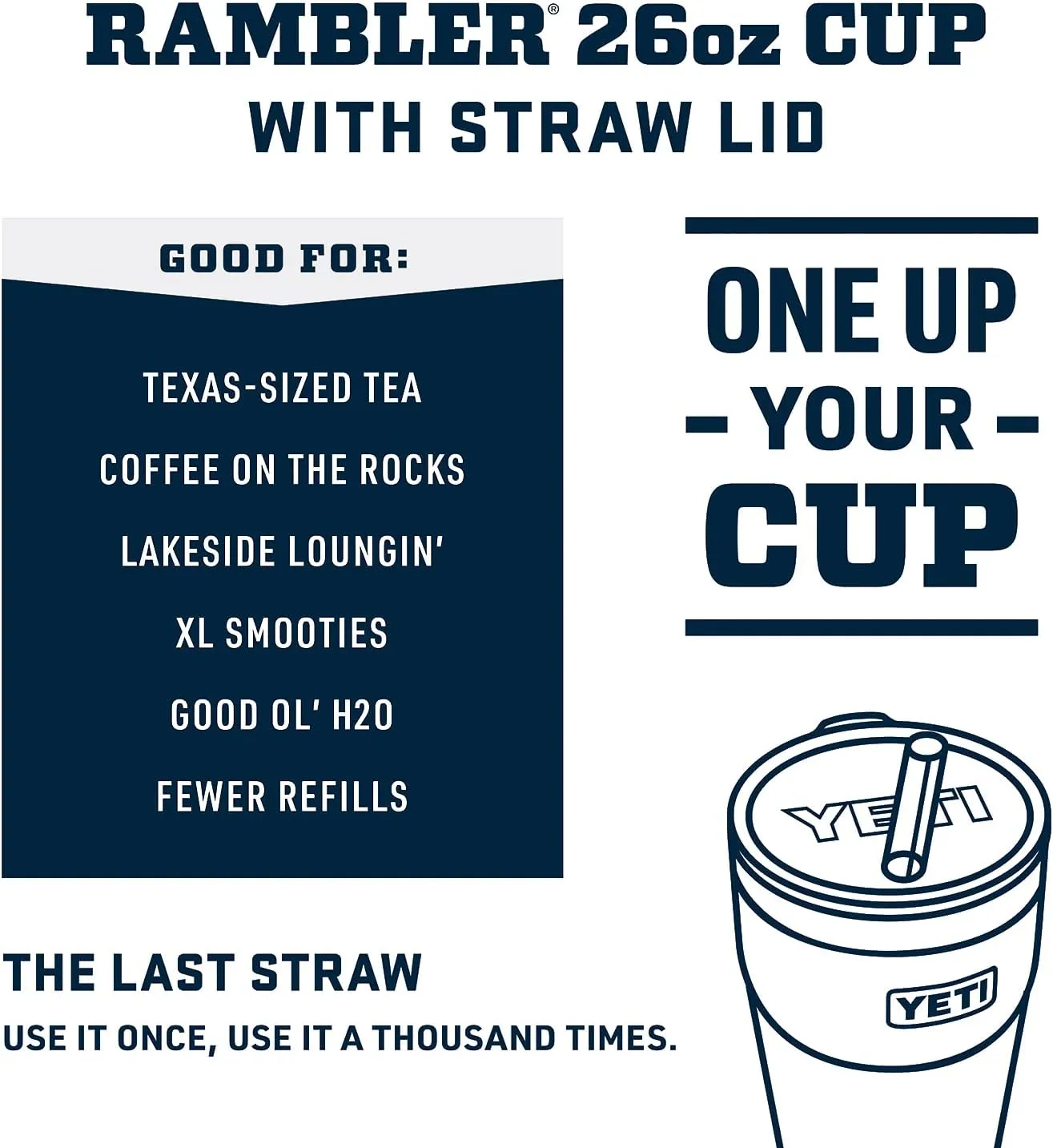 YETI Rambler 26 oz Straw Cup, Vacuum Insulated, Stainless Steel with Straw Lid