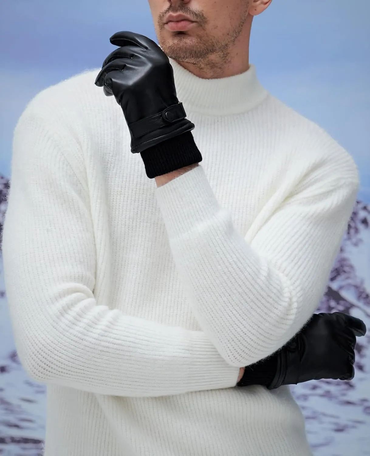 YISEVEN Men's Lambskin Leather Gloves Touchscreen