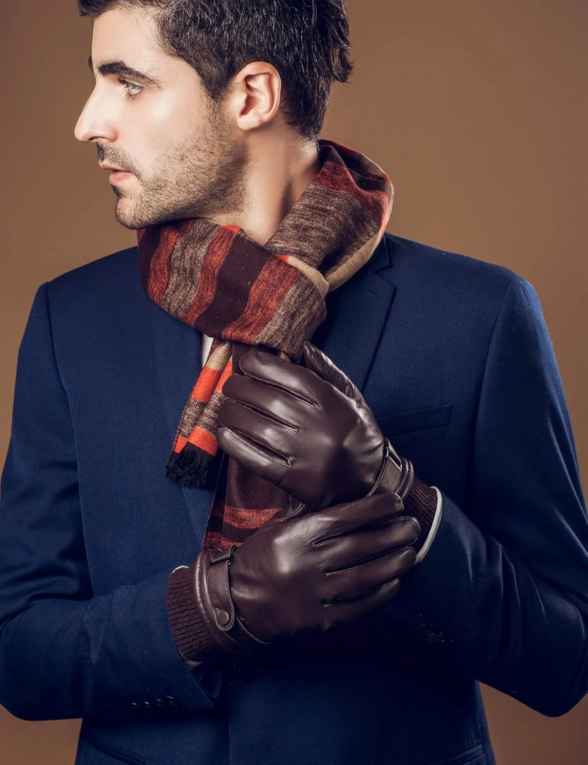 YISEVEN Men's Lambskin Leather Gloves Touchscreen