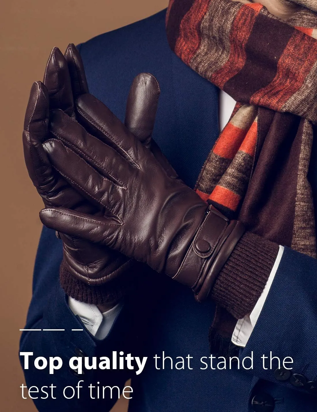 YISEVEN Men's Lambskin Leather Gloves Touchscreen