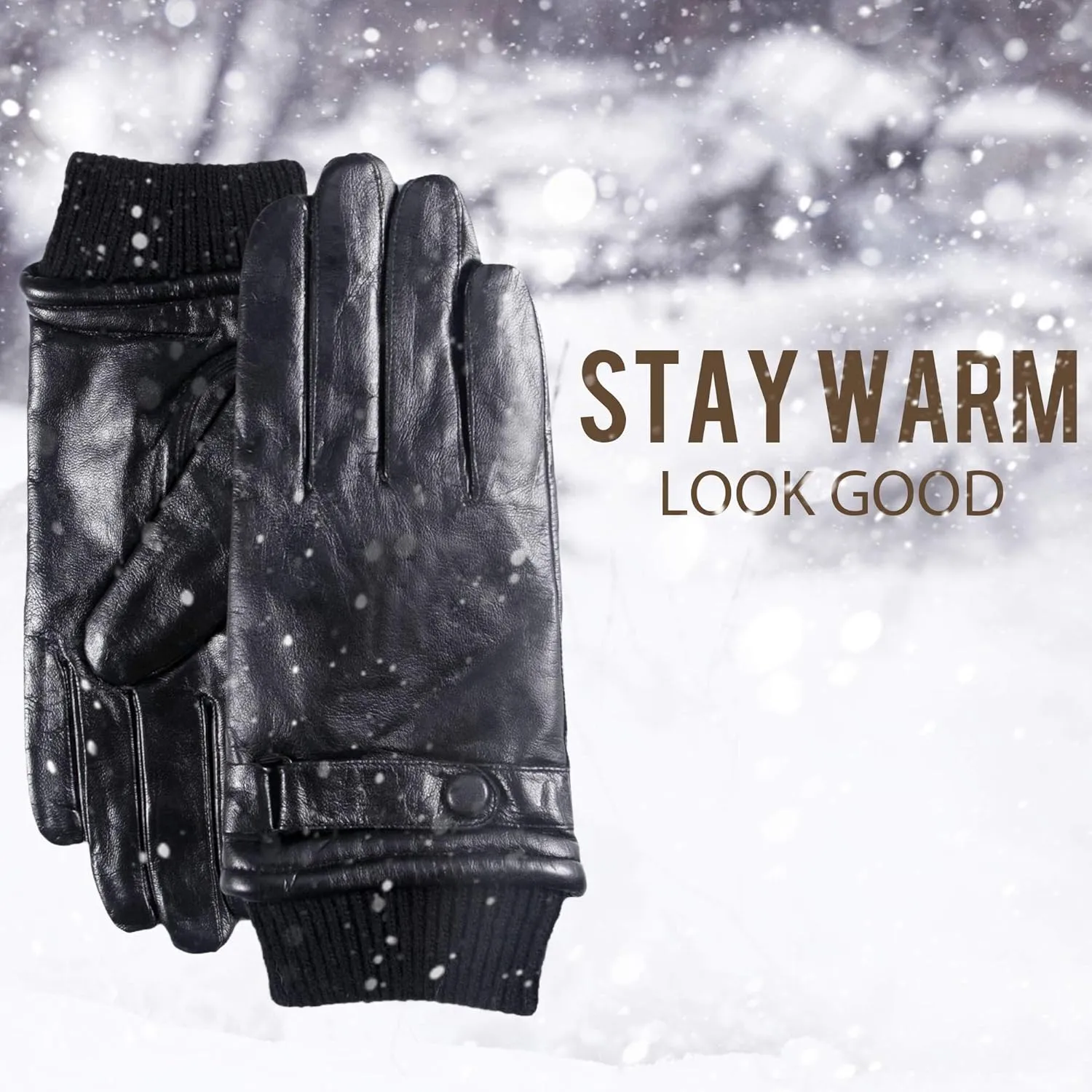 YISEVEN Men's Lambskin Leather Gloves Touchscreen