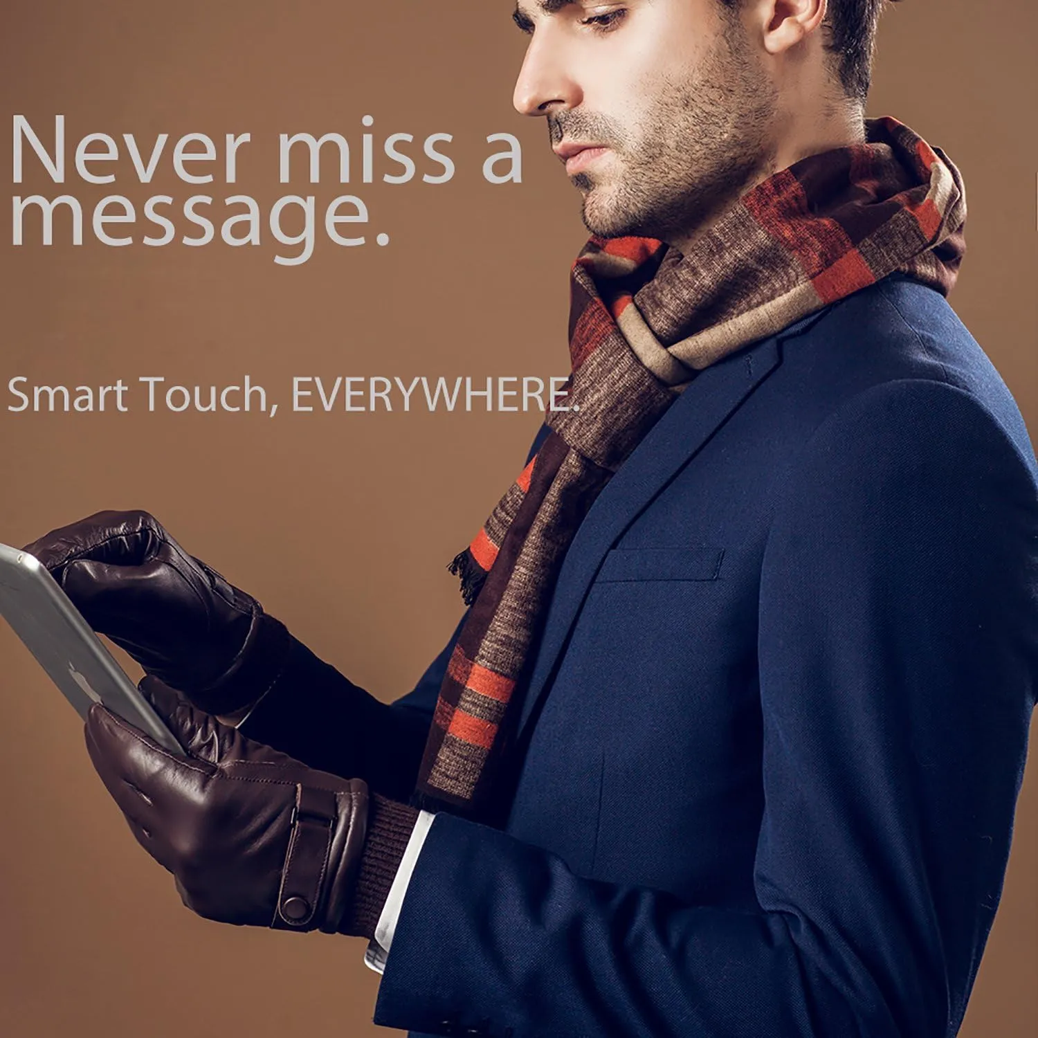 YISEVEN Men's Lambskin Leather Gloves Touchscreen