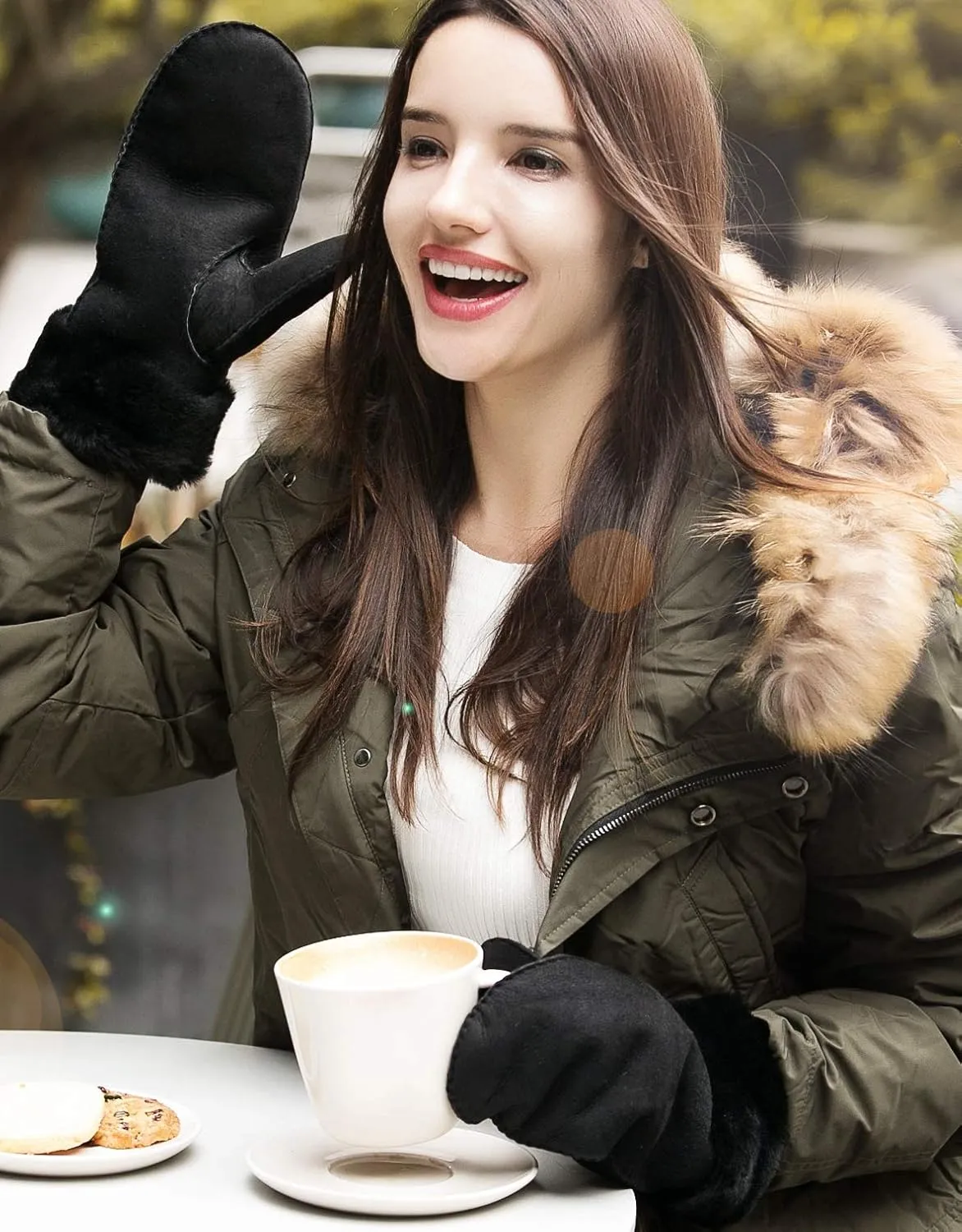 YISEVEN Women's Merino Sheepskin Winter Shearling Leather Gloves Mitten