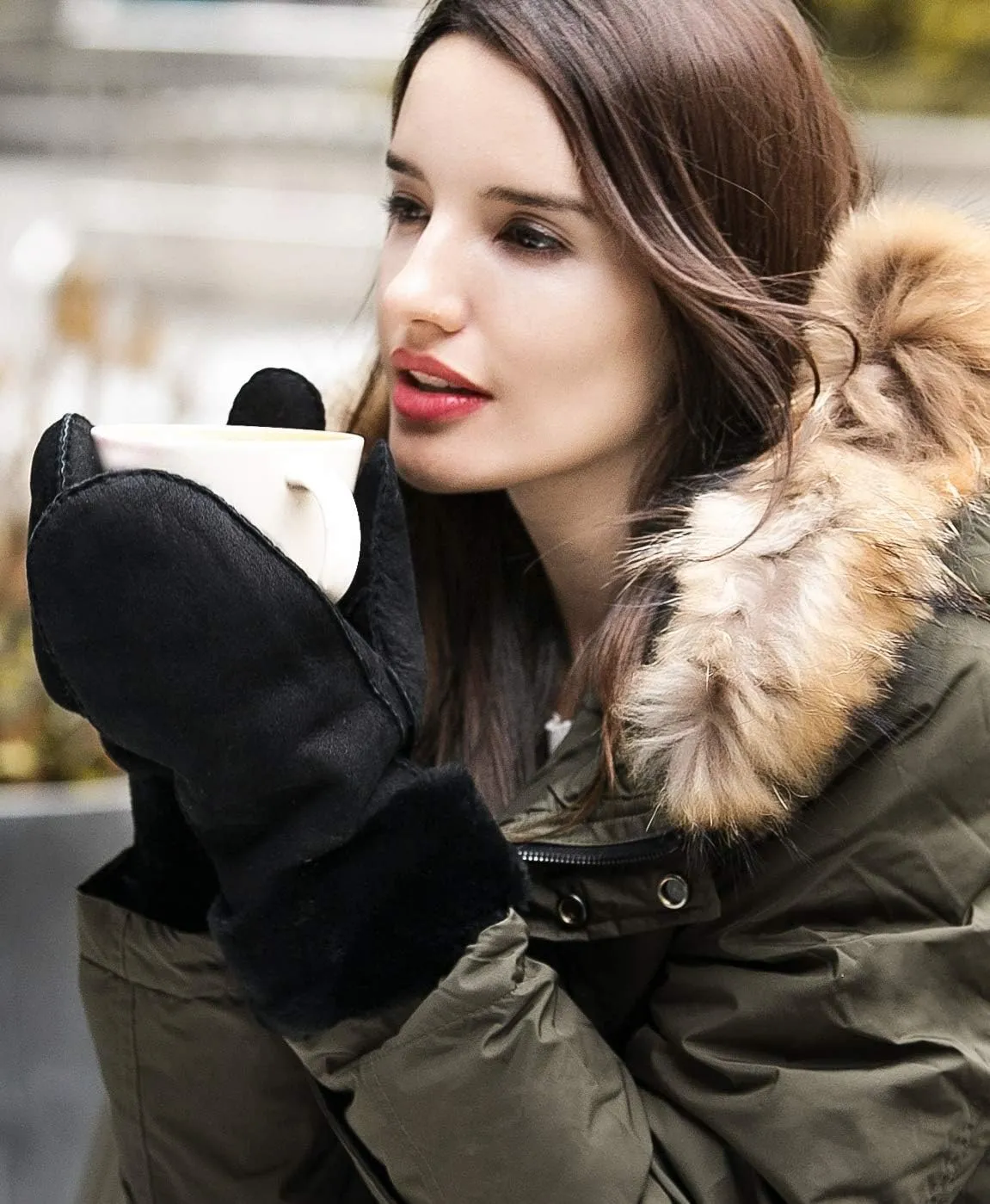 YISEVEN Women's Merino Sheepskin Winter Shearling Leather Gloves Mitten