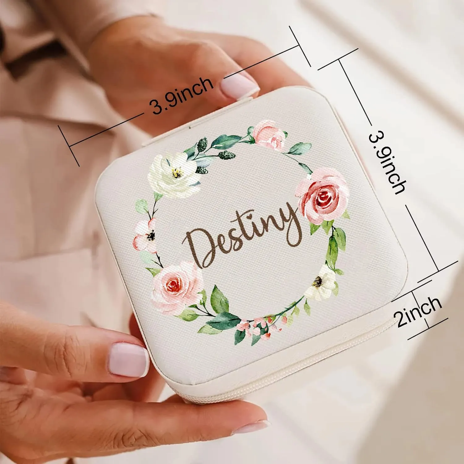 Yofair Personalized Jewelry Box Custom Leather Travel Jewelry Case Ring Box Bridesmaid Gifts Birthday Christmas Gifts for Women