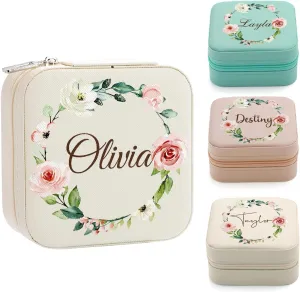 Yofair Personalized Jewelry Box Custom Leather Travel Jewelry Case Ring Box Bridesmaid Gifts Birthday Christmas Gifts for Women