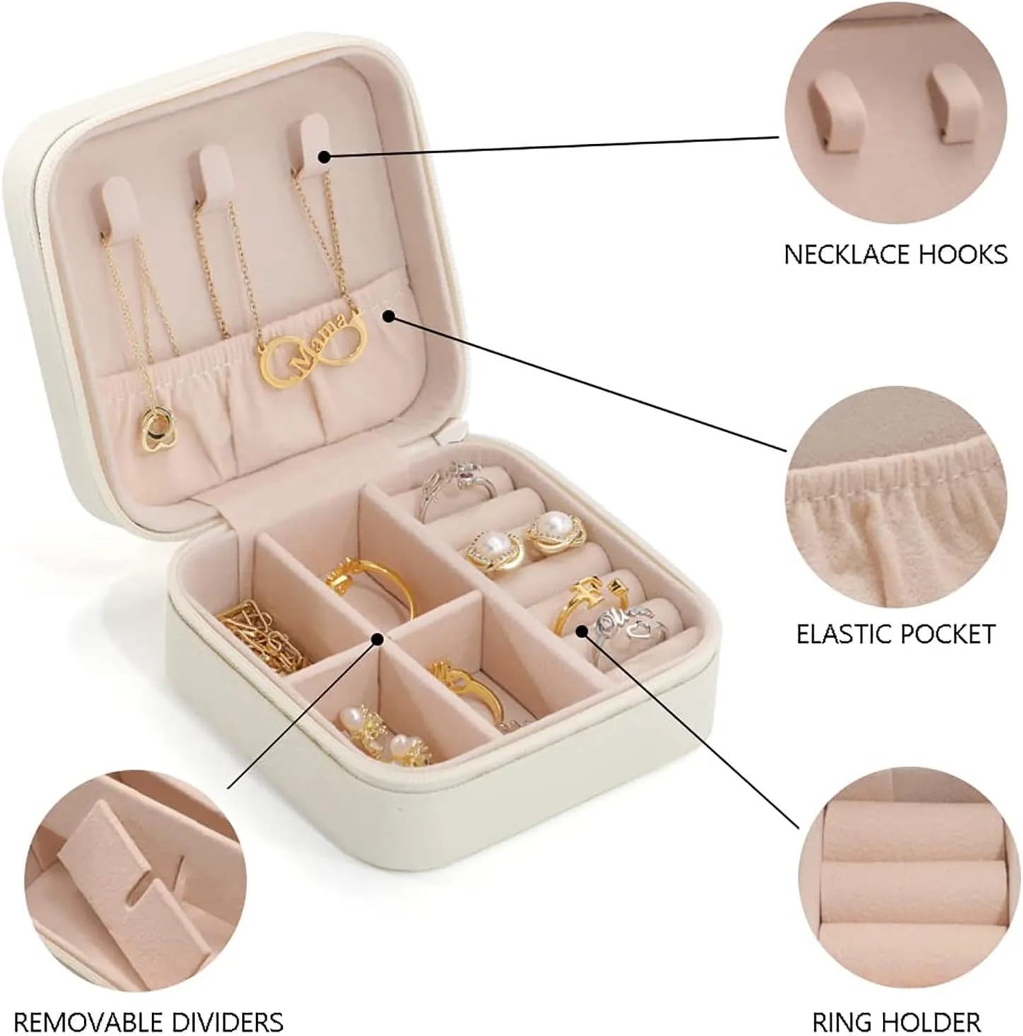 Yofair Personalized Jewelry Box with Birth Flower Bridesmaid Gifts Custom Leather Travel Jewelry Case Ring Box Birthday Christmas Gifts for Women
