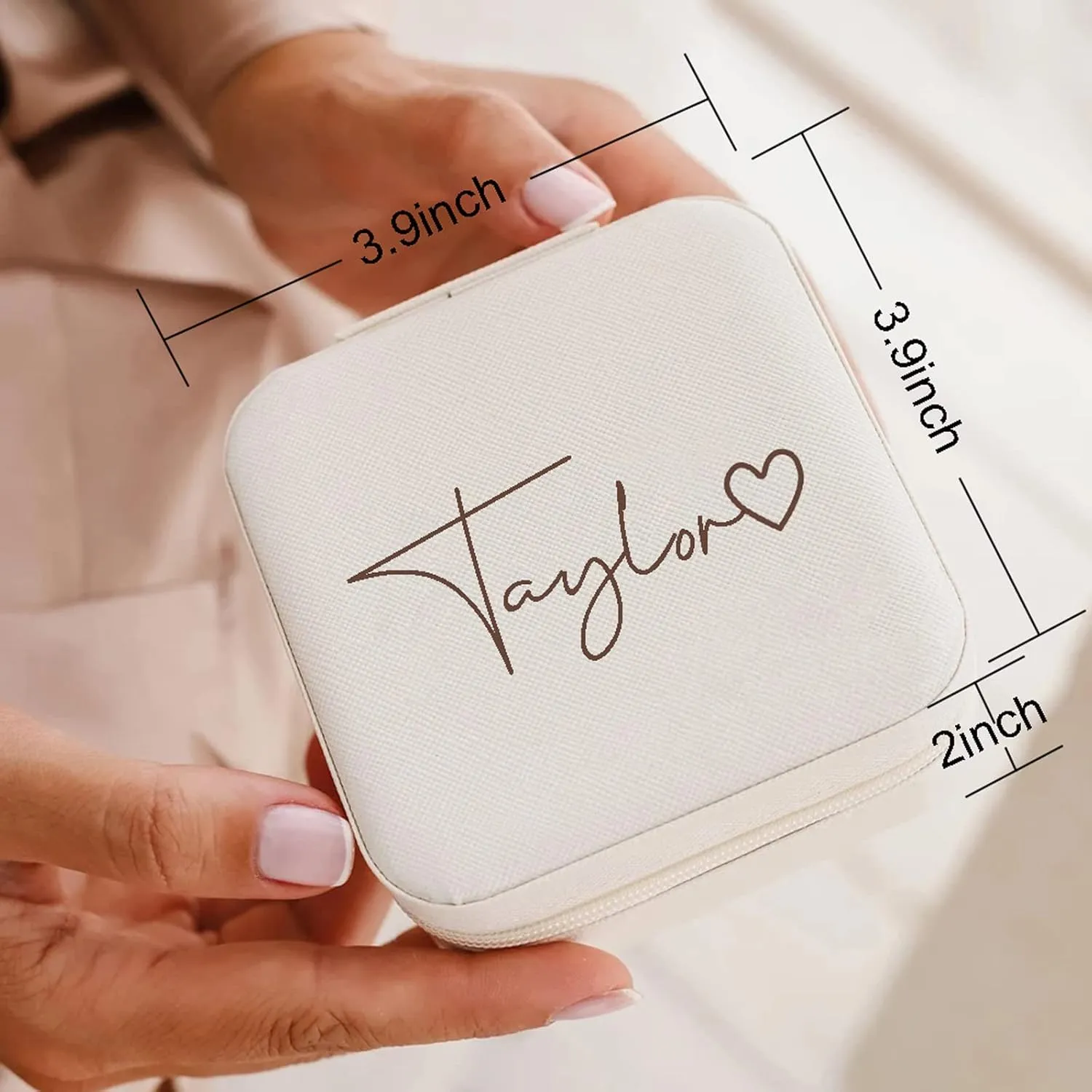 Yofair Personalized Jewelry Box with Heart Custom Leather Travel Jewelry Case Ring Box Bridesmaid Gifts Birthday Christmas Gifts for Women
