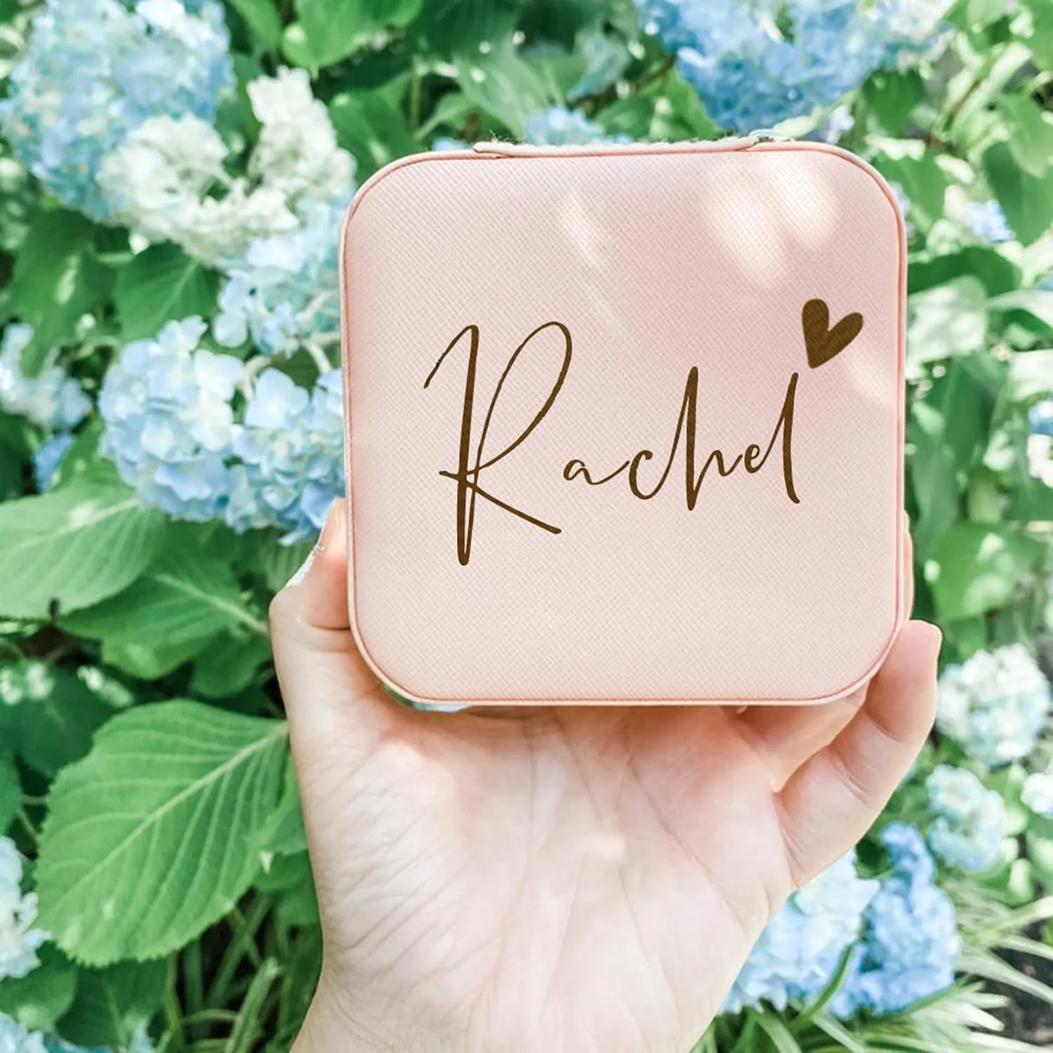 Yofair Personalized Jewelry Box with Heart Custom Leather Travel Jewelry Case Ring Box Bridesmaid Gifts Birthday Christmas Gifts for Women