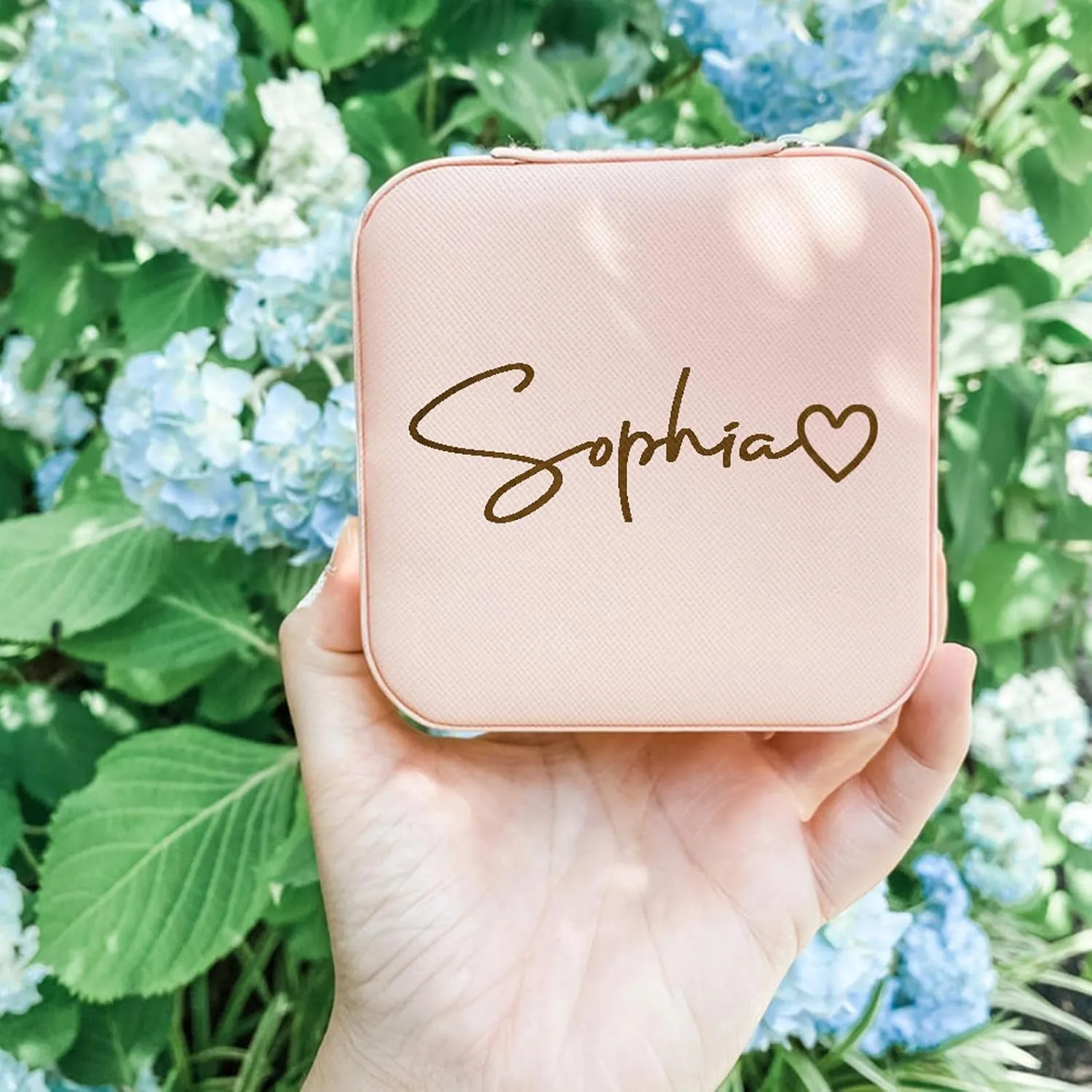 Yofair Personalized Jewelry Box with Heart Custom Leather Travel Jewelry Case Ring Box Bridesmaid Gifts Birthday Christmas Gifts for Women