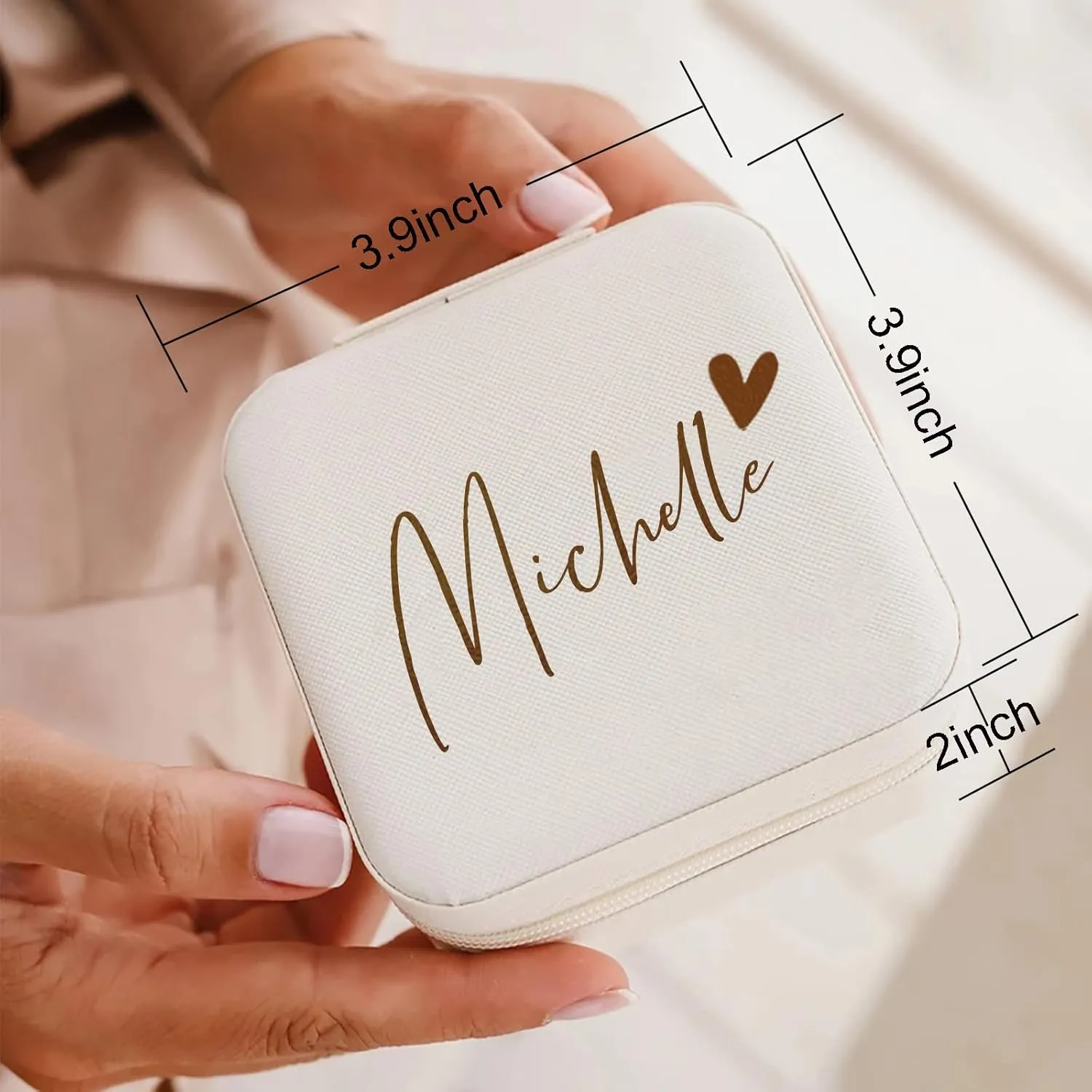 Yofair Personalized Jewelry Box with Heart Custom Leather Travel Jewelry Case Ring Box Bridesmaid Gifts Birthday Christmas Gifts for Women