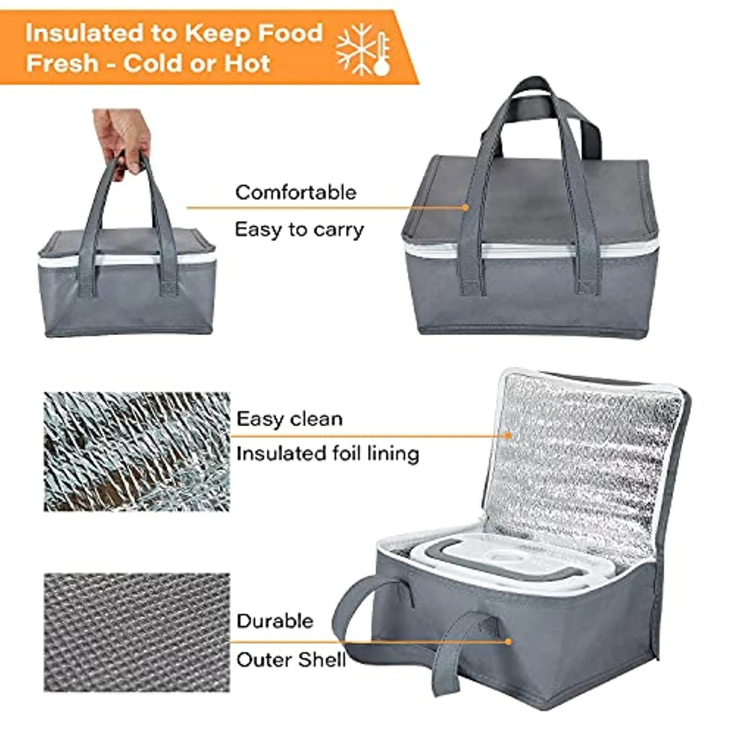 Yofundo Electric Hot Lunch Box for Car Truck And Home Lunchbox Portable Food Warmer Heater Bento Boxes 2-in-1 with 1.5L Removable 304 Stainless Steel Container 2 Compartments Fork & Spoon Insulated Bag Grey