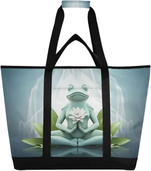 Yoga Frog Reusable Insulated Lunchbox Cooler Bag, Leakproof Kitchen Grocery Bag Collapsible Portable Cooler Tote Bag for Picnic, Camping, Office, Travel