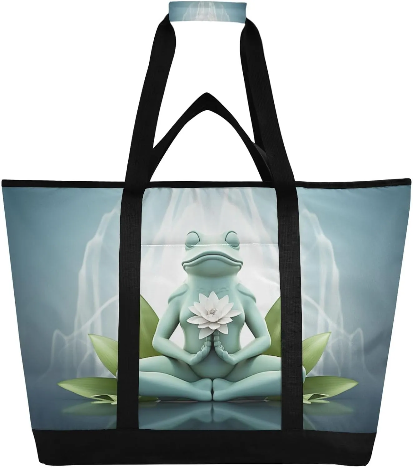 Yoga Frog Reusable Insulated Lunchbox Cooler Bag, Leakproof Kitchen Grocery Bag Collapsible Portable Cooler Tote Bag for Picnic, Camping, Office, Travel
