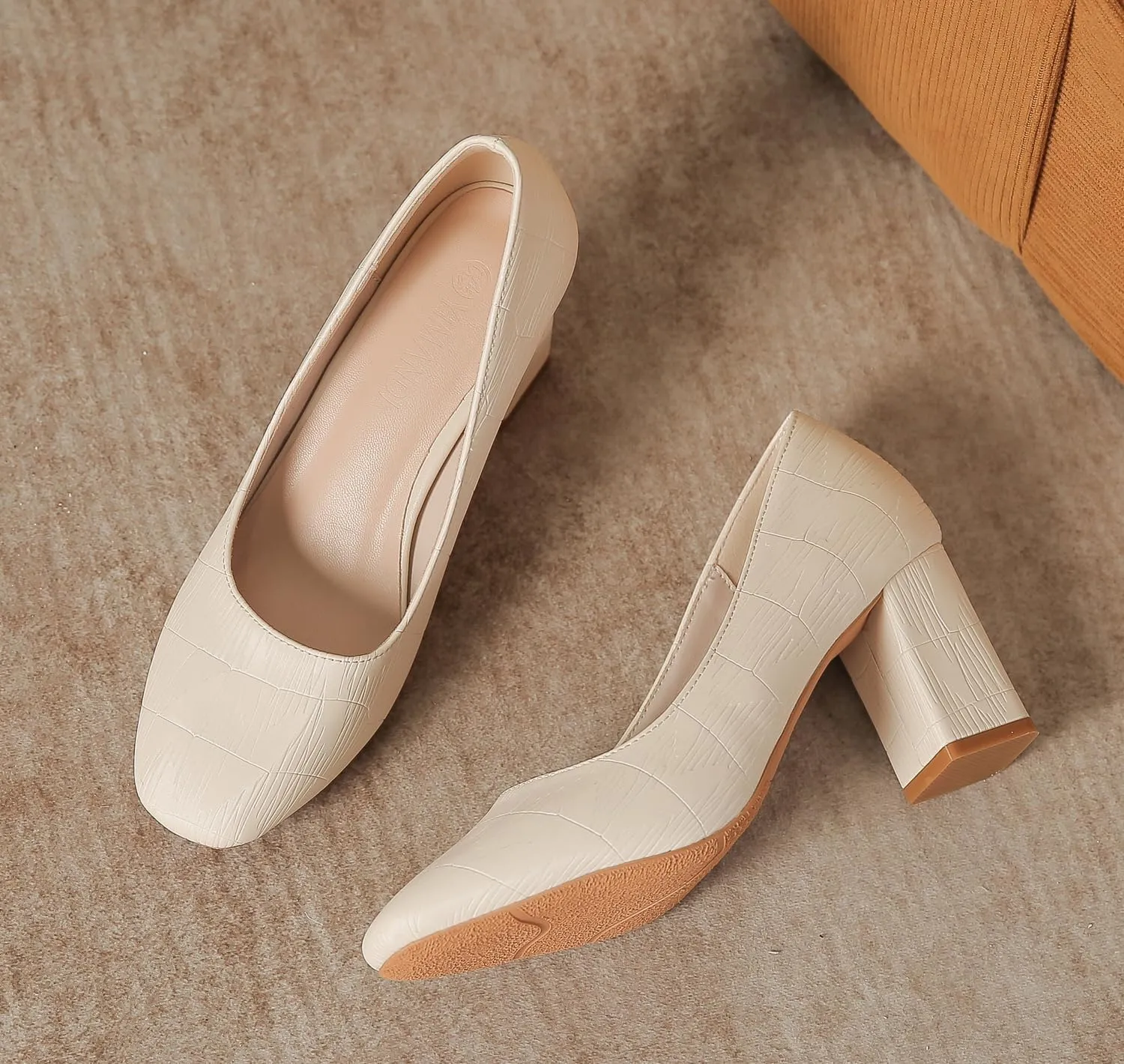 YooPrettyz Women Cracking Patterned Block Heels Vintage Heels Ladies Square Toe Evening Dress Pumps Shoes