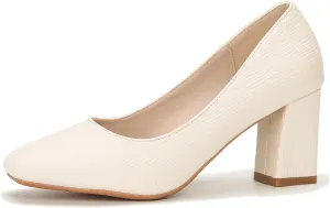 YooPrettyz Women Cracking Patterned Block Heels Vintage Heels Ladies Square Toe Evening Dress Pumps Shoes