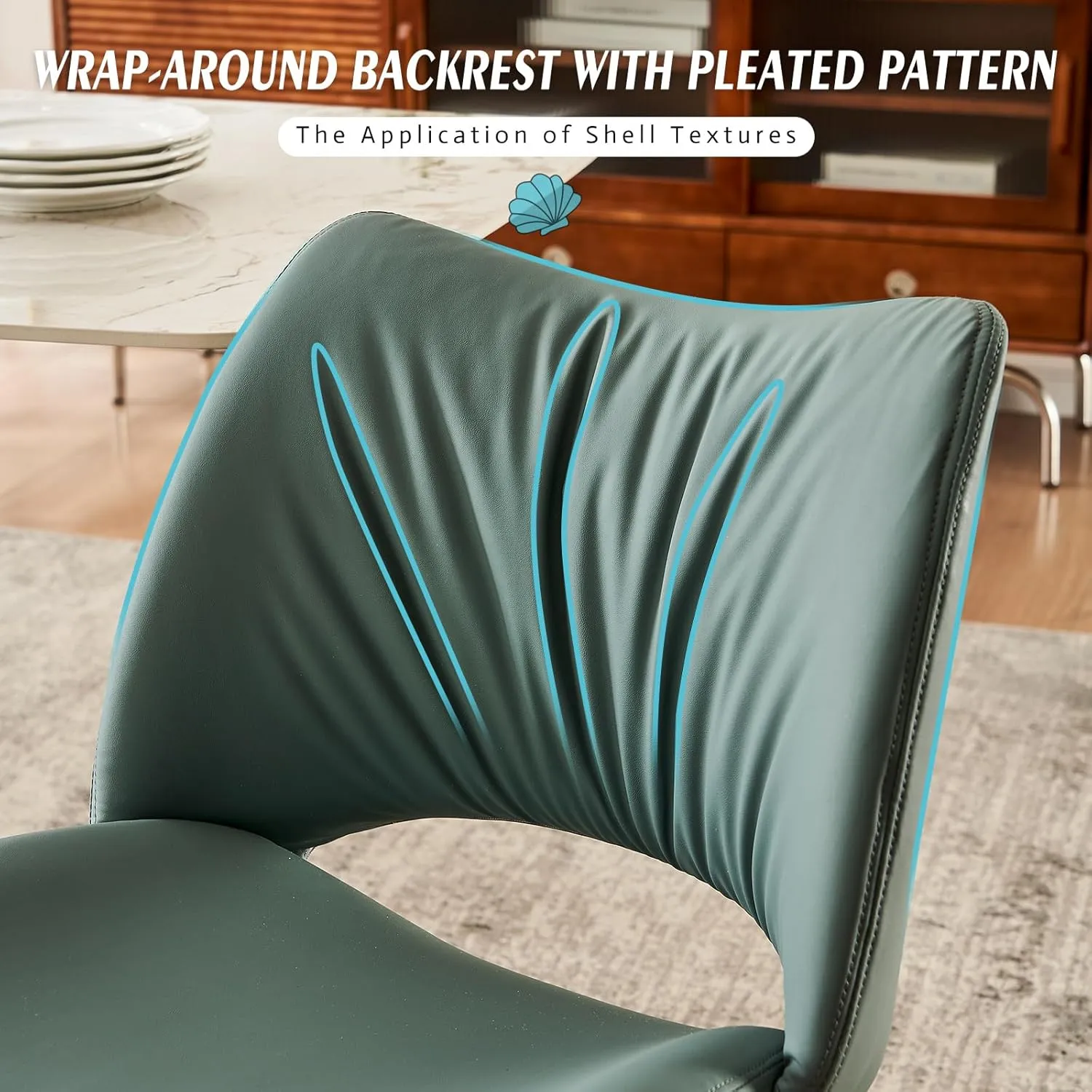 YOUTASTE Dining Chairs Set of 2 Modern Upholstered Kitchen Room Chair Armless Faux Leather Dinner Chair with Metal Legs and Thicked Pad for Living Room Greyish Green