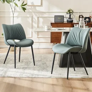 YOUTASTE Dining Chairs Set of 2 Modern Upholstered Kitchen Room Chair Armless Faux Leather Dinner Chair with Metal Legs and Thicked Pad for Living Room Greyish Green