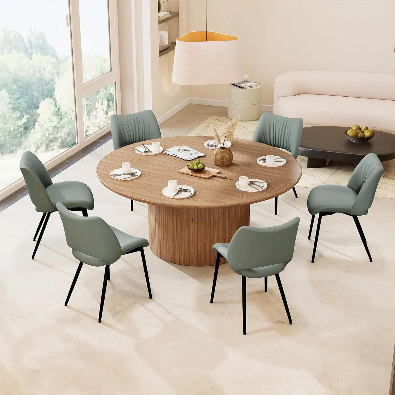 YOUTASTE Dining Chairs Set of 2 Modern Upholstered Kitchen Room Chair Armless Faux Leather Dinner Chair with Metal Legs and Thicked Pad for Living Room Greyish Green