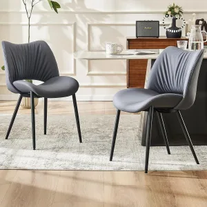 YOUTASTE Dining Chairs Set of 2 Modern Upholstered Kitchen Room Chair Comfy Faux Leather Dinner Chair with Curved Backrest and Thicked Pad for Living Room Purple Gray