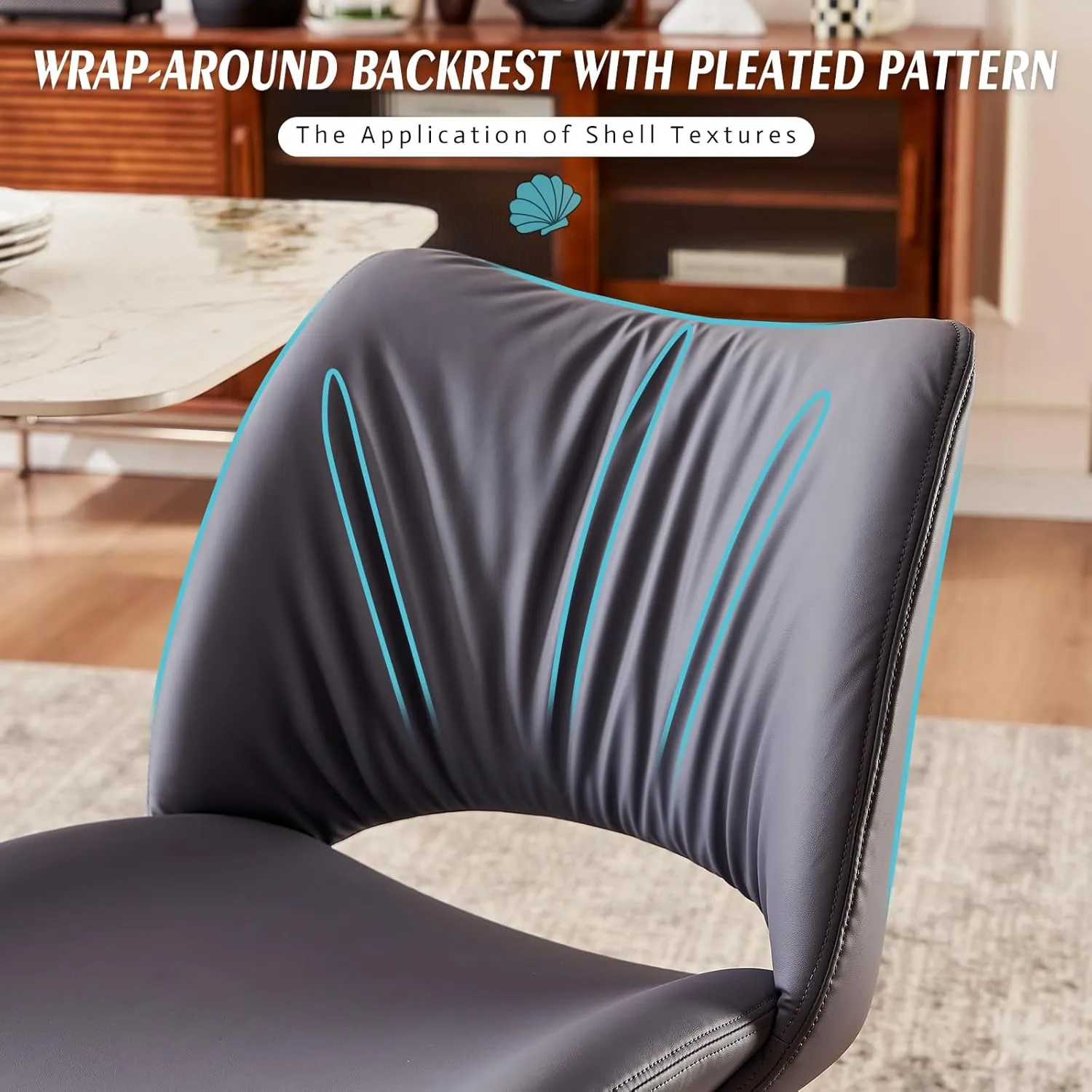 YOUTASTE Dining Chairs Set of 2 Modern Upholstered Kitchen Room Chair Comfy Faux Leather Dinner Chair with Curved Backrest and Thicked Pad for Living Room Purple Gray
