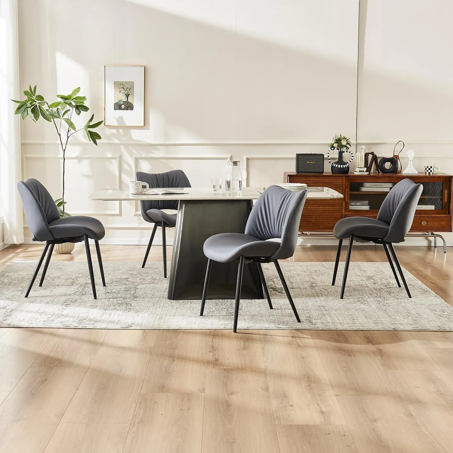 YOUTASTE Dining Chairs Set of 2 Modern Upholstered Kitchen Room Chair Comfy Faux Leather Dinner Chair with Curved Backrest and Thicked Pad for Living Room Purple Gray
