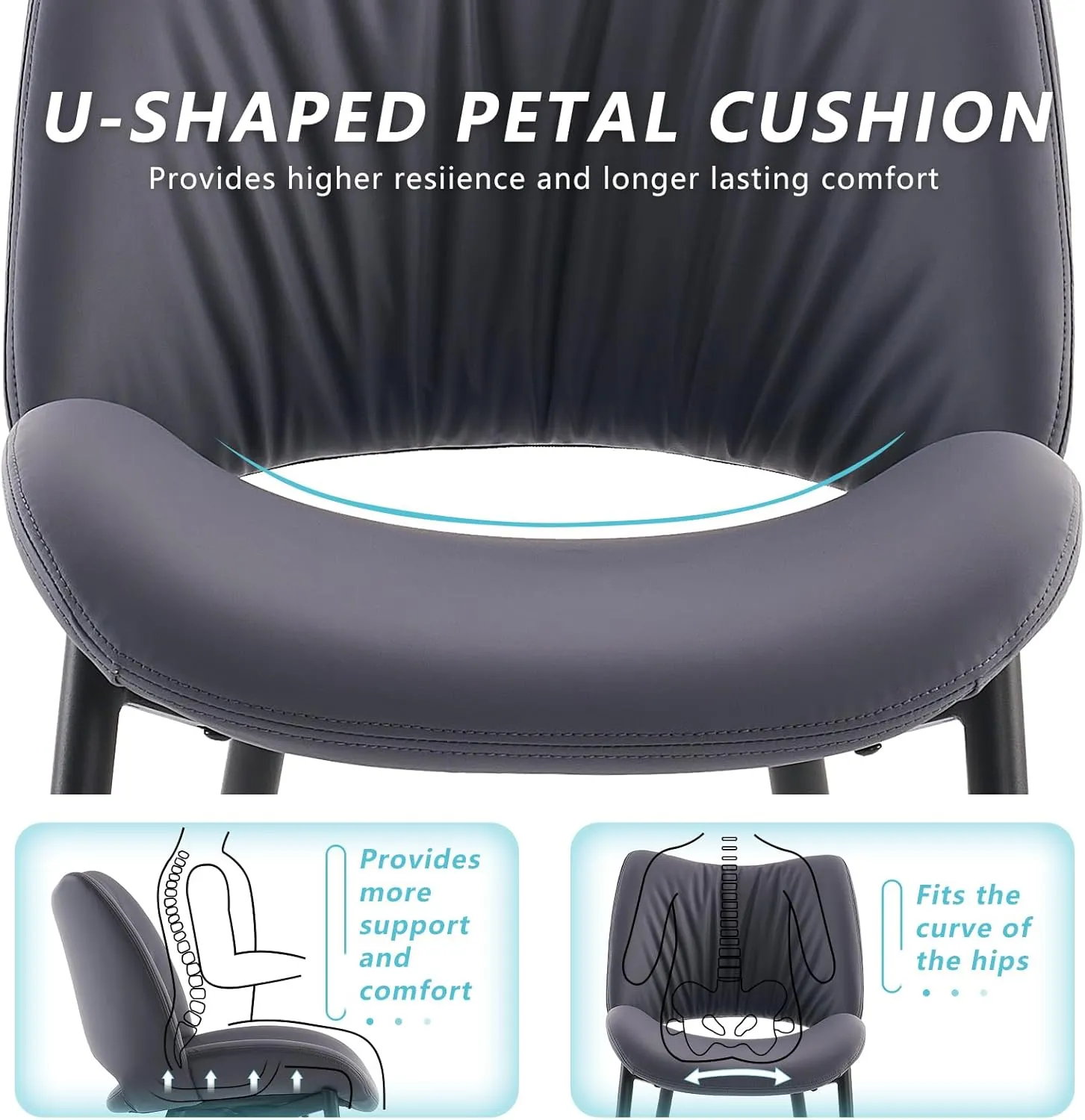 YOUTASTE Dining Chairs Set of 2 Modern Upholstered Kitchen Room Chair Comfy Faux Leather Dinner Chair with Curved Backrest and Thicked Pad for Living Room Purple Gray