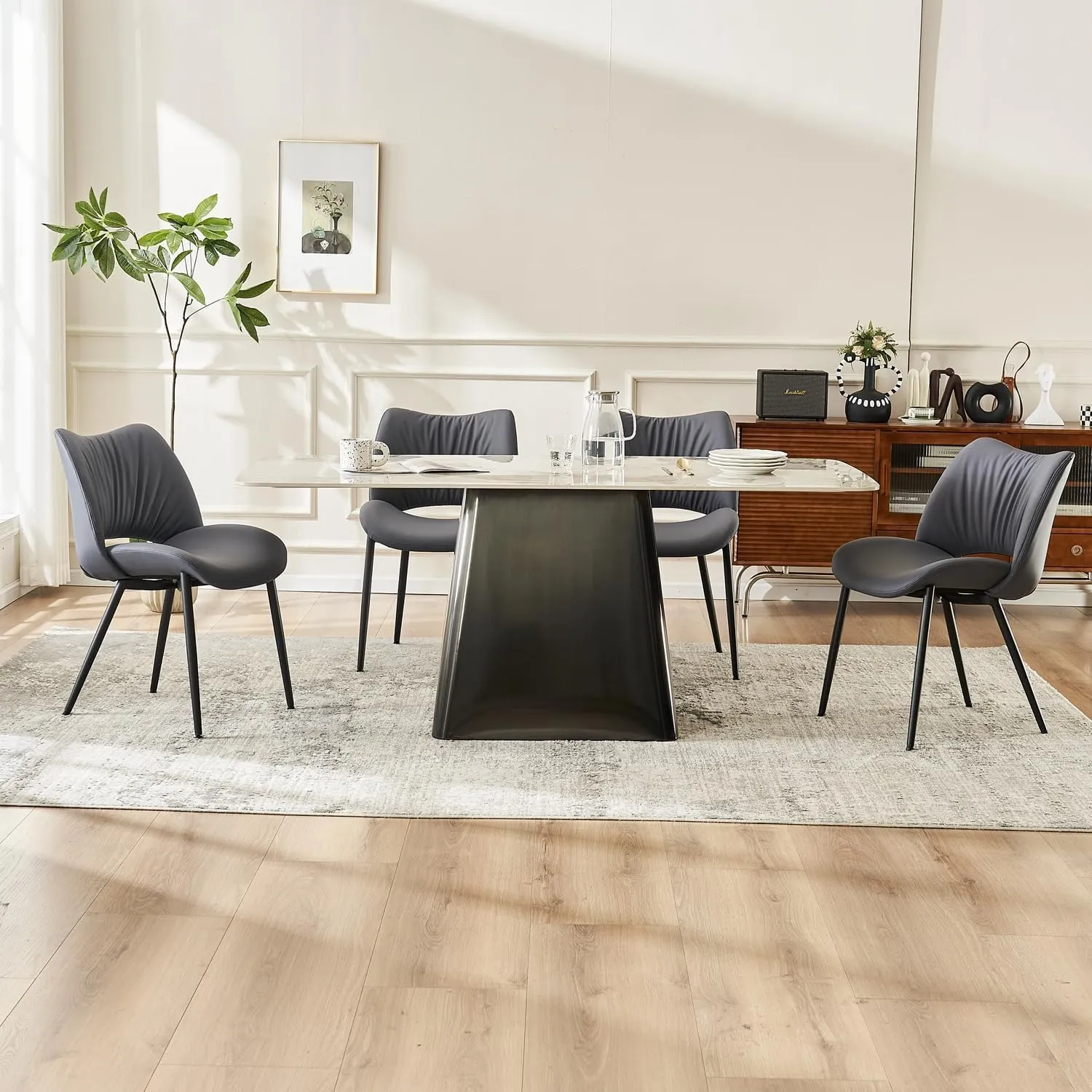 YOUTASTE Dining Chairs Set of 2 Modern Upholstered Kitchen Room Chair Comfy Faux Leather Dinner Chair with Curved Backrest and Thicked Pad for Living Room Purple Gray