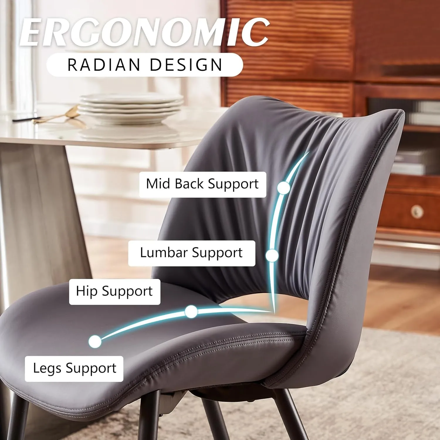 YOUTASTE Dining Chairs Set of 2 Modern Upholstered Kitchen Room Chair Comfy Faux Leather Dinner Chair with Curved Backrest and Thicked Pad for Living Room Purple Gray