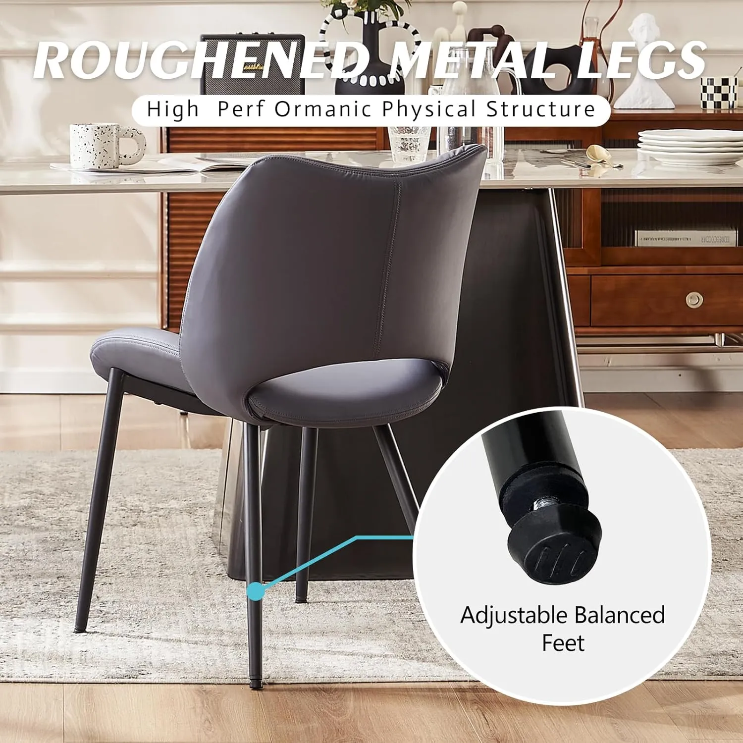 YOUTASTE Dining Chairs Set of 2 Modern Upholstered Kitchen Room Chair Comfy Faux Leather Dinner Chair with Curved Backrest and Thicked Pad for Living Room Purple Gray