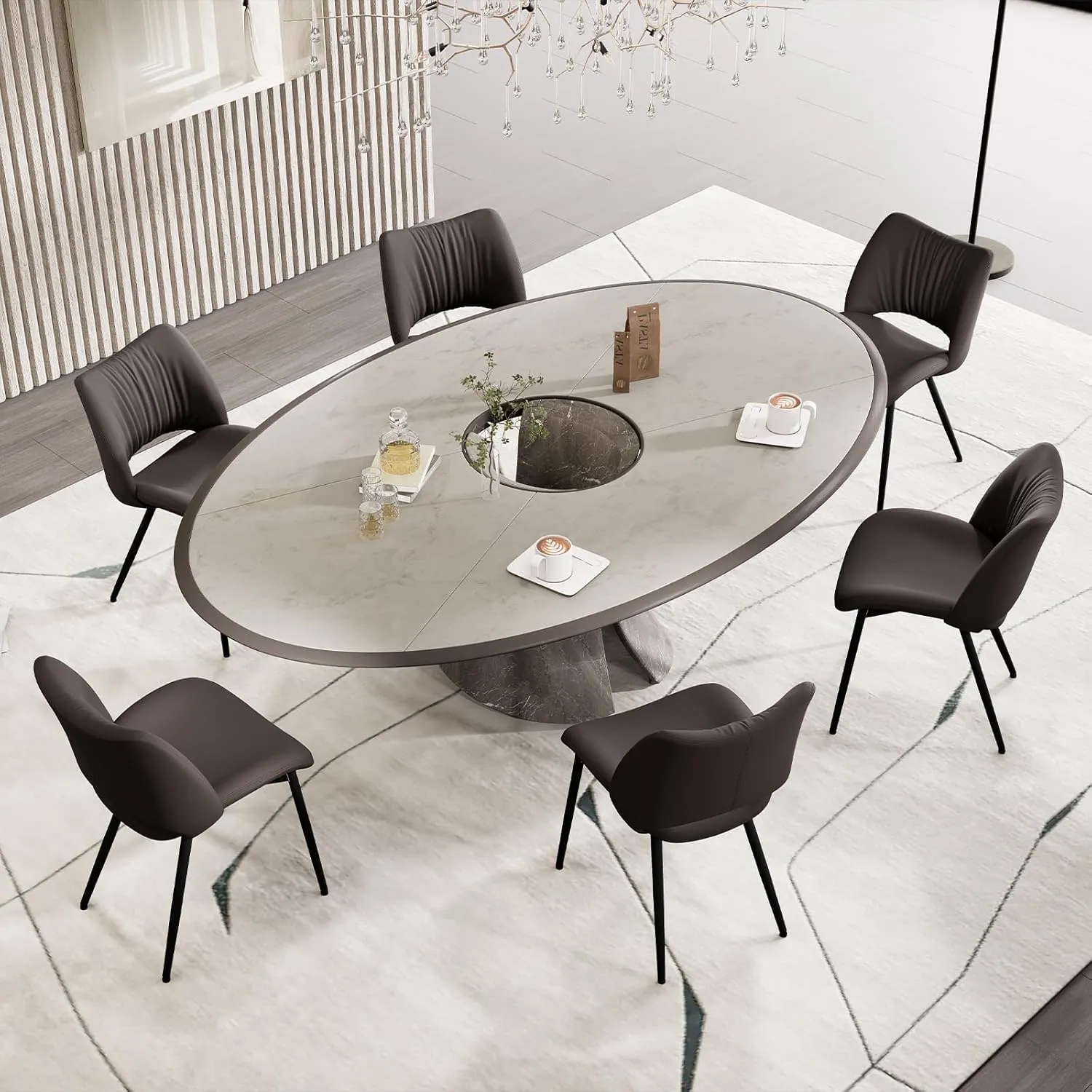 YOUTASTE Dining Chairs Set of 2 Upholstered Kitchen Dining Room Chair Modern Faux Leather Curved Backrest Dinner Chair with Padded Seat for Living Room Dark Brown