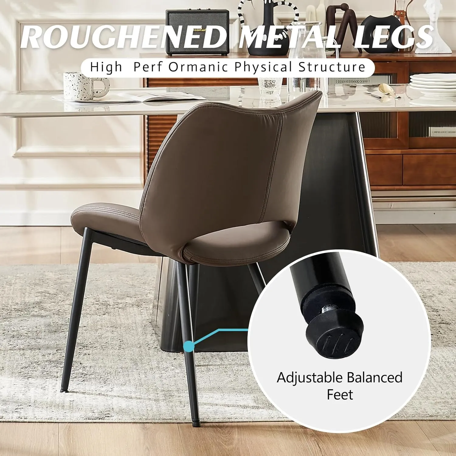 YOUTASTE Dining Chairs Set of 2 Upholstered Kitchen Dining Room Chair Modern Faux Leather Curved Backrest Dinner Chair with Padded Seat for Living Room Dark Brown