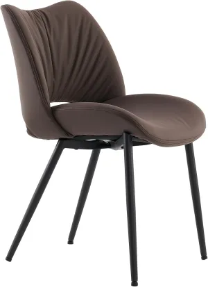 YOUTASTE Dining Chairs Set of 2 Upholstered Kitchen Dining Room Chair Modern Faux Leather Curved Backrest Dinner Chair with Padded Seat for Living Room Dark Brown