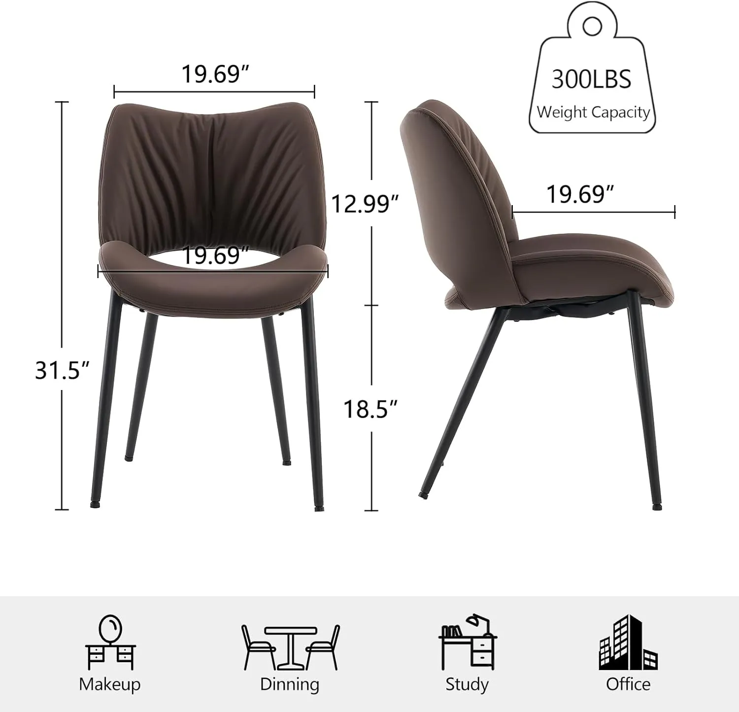 YOUTASTE Dining Chairs Set of 2 Upholstered Kitchen Dining Room Chair Modern Faux Leather Curved Backrest Dinner Chair with Padded Seat for Living Room Dark Brown