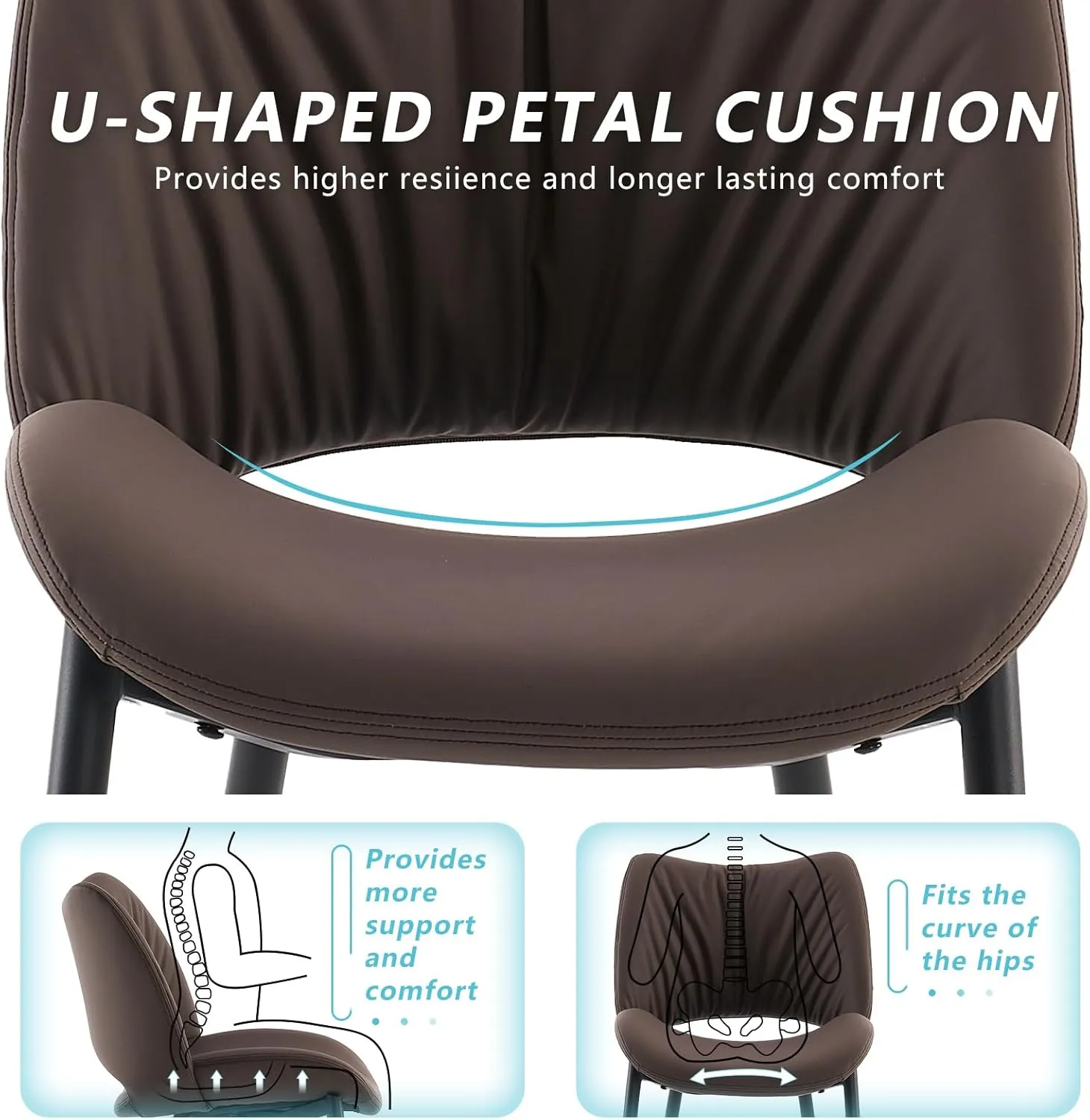 YOUTASTE Dining Chairs Set of 2 Upholstered Kitchen Dining Room Chair Modern Faux Leather Curved Backrest Dinner Chair with Padded Seat for Living Room Dark Brown