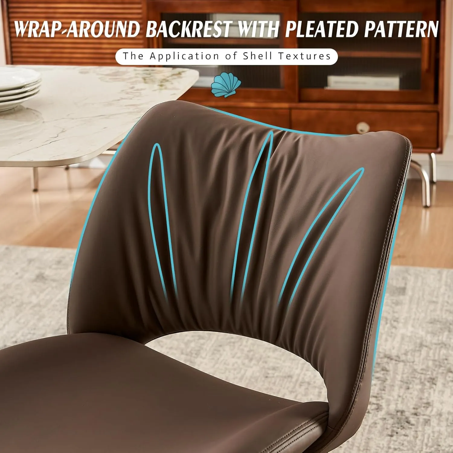 YOUTASTE Dining Chairs Set of 2 Upholstered Kitchen Dining Room Chair Modern Faux Leather Curved Backrest Dinner Chair with Padded Seat for Living Room Dark Brown