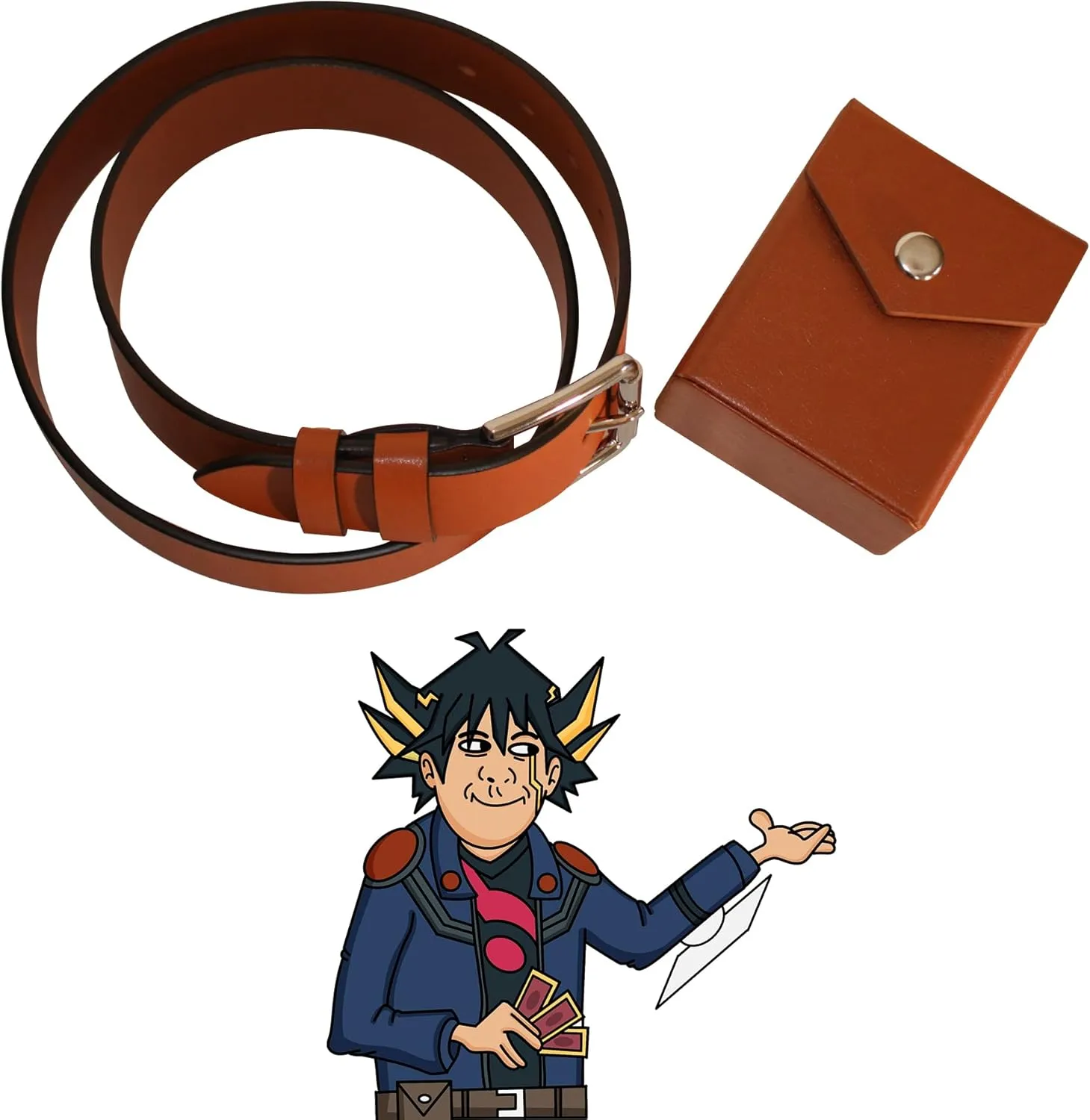 Yusei's Deck Box & Belt Replica, 80 Size, Hard Shell, Faux Leather, Belt Loop, Compatible with Yu-Gi-Oh!, Magic: The Gathering, Poke TCG and others (Yusei Brown - 80 Sleeve Size Deck Box, Large)
