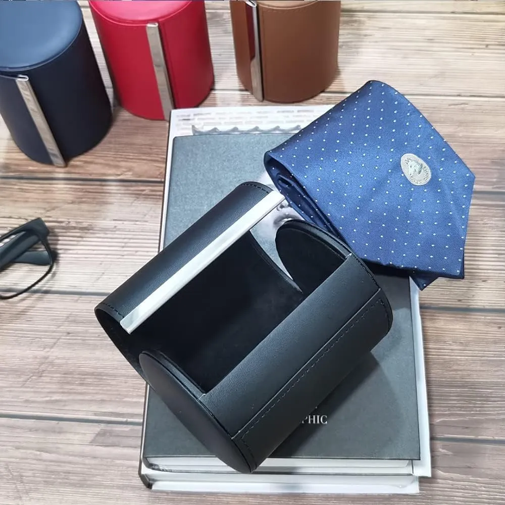 YY YEARCHY Men's Necktie Travel Case, Tie Anti-Wrinkle Organizer Box - Formal Cylinder Shape (Blue)