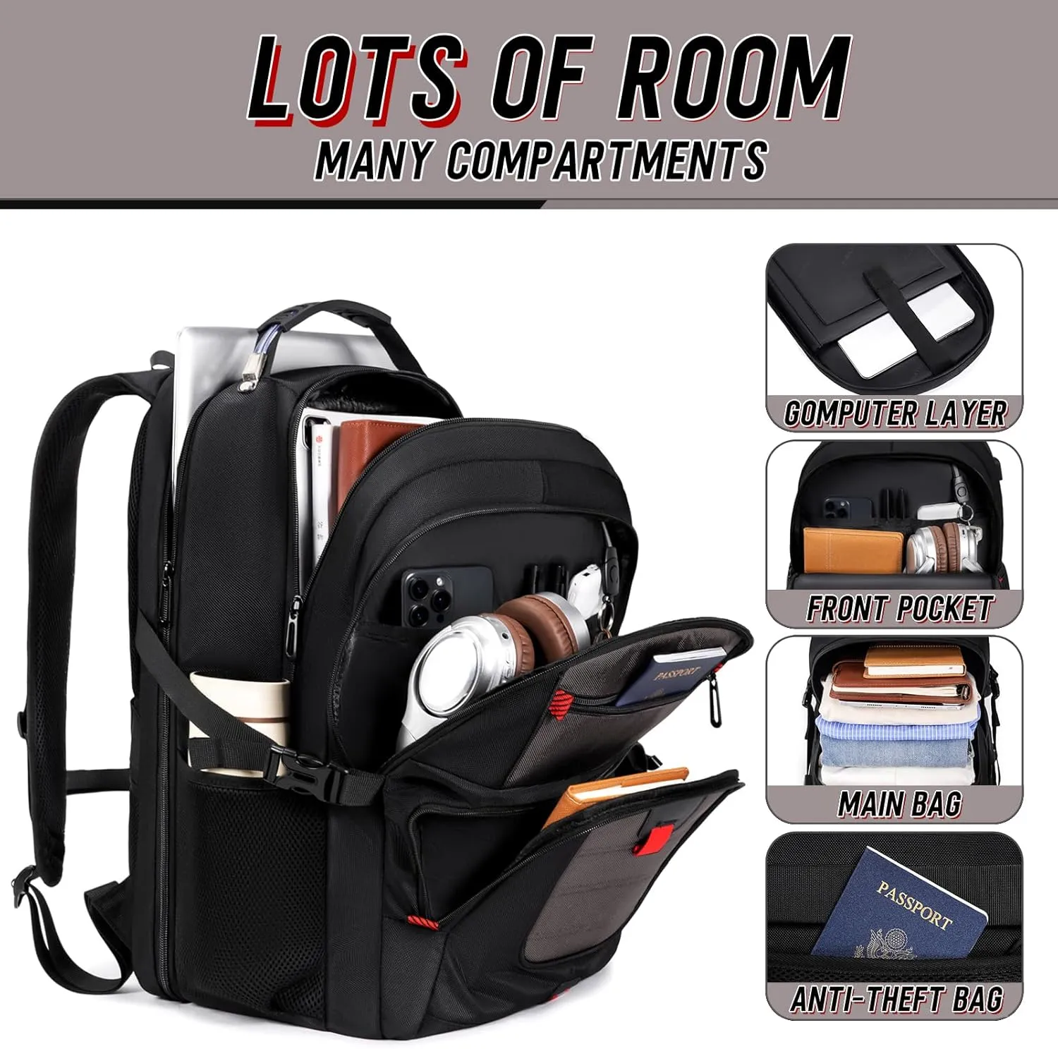 Z-MGKISS Travel Backpack, TSA Airline Approved, Travel Laptop Backpack with USB Charging Port, Extra Large 50L Backpack 17 inch Computer Perfect for Men, Grey