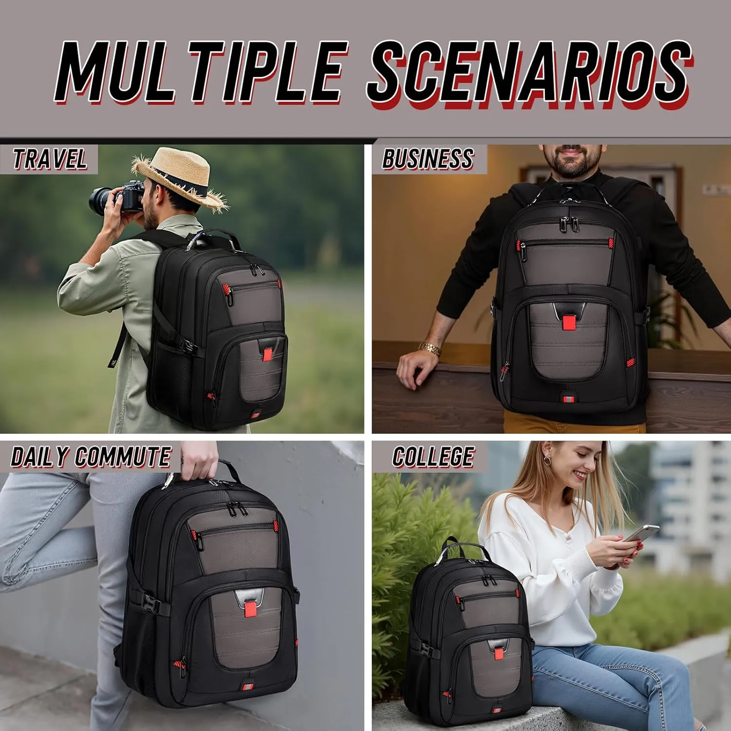 Z-MGKISS Travel Backpack, TSA Airline Approved, Travel Laptop Backpack with USB Charging Port, Extra Large 50L Backpack 17 inch Computer Perfect for Men, Grey