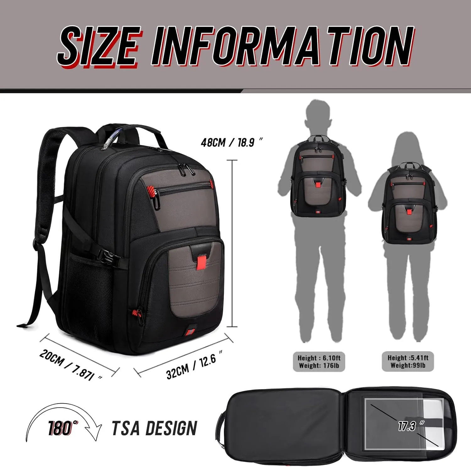 Z-MGKISS Travel Backpack, TSA Airline Approved, Travel Laptop Backpack with USB Charging Port, Extra Large 50L Backpack 17 inch Computer Perfect for Men, Grey